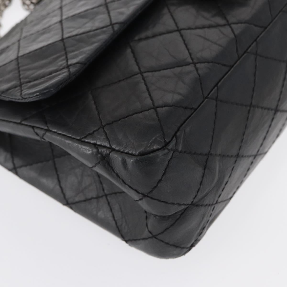 CHANEL Chain Double Flap Matelasse 28 2.55 Bag Leather Black CC Auth 161671V