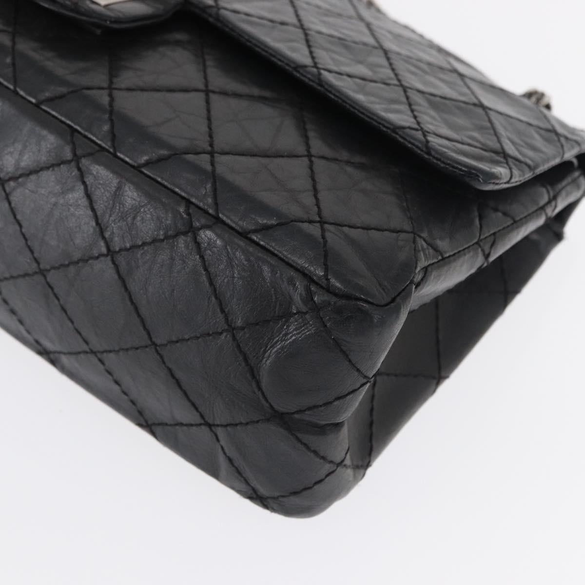 CHANEL Chain Double Flap Matelasse 28 2.55 Bag Leather Black CC Auth 161671V
