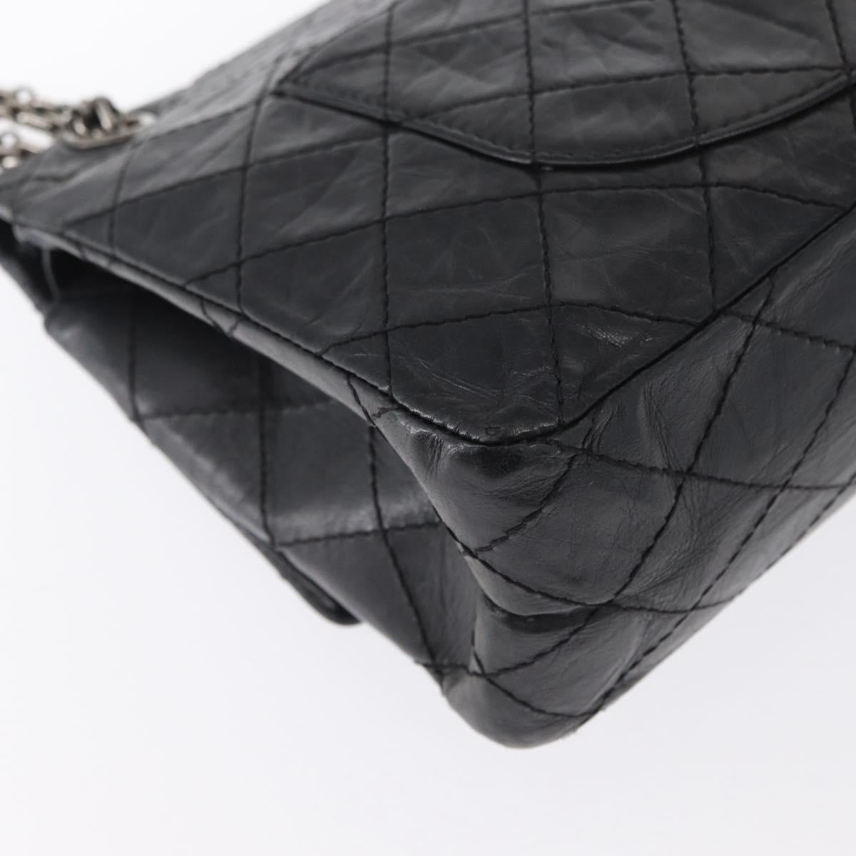 CHANEL Chain Double Flap Matelasse 28 2.55 Bag Leather Black CC Auth 161671V