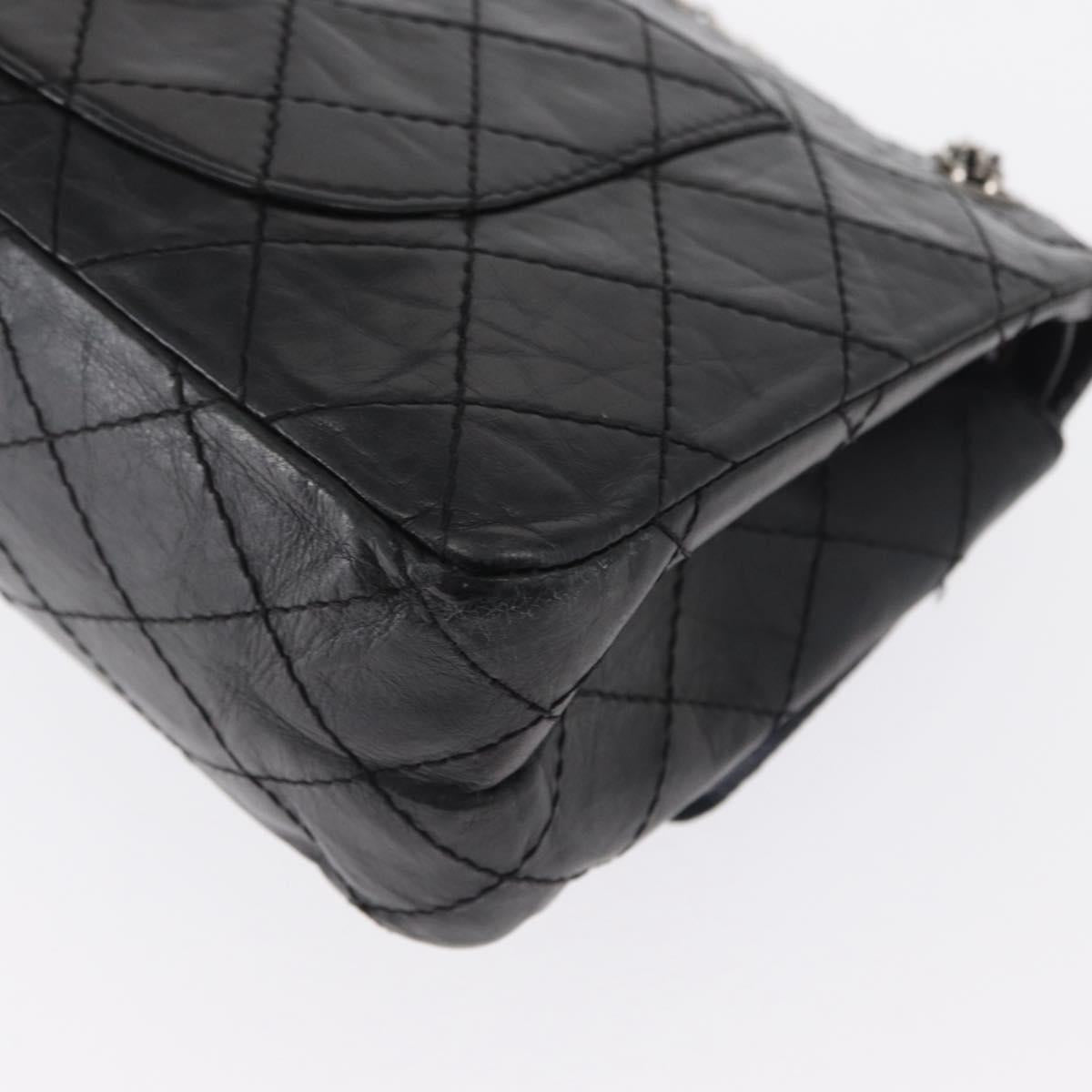 CHANEL Chain Double Flap Matelasse 28 2.55 Bag Leather Black CC Auth 161671V