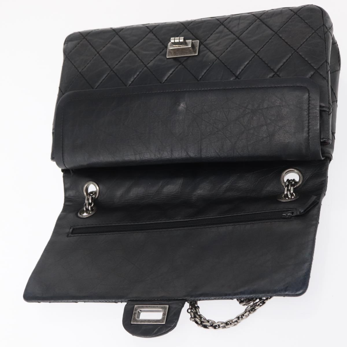 CHANEL Chain Double Flap Matelasse 28 2.55 Bag Leather Black CC Auth 161671V