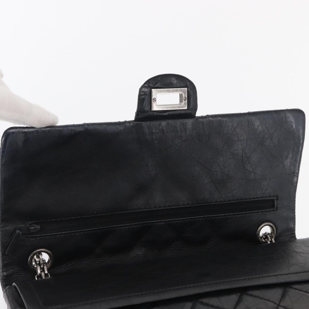 CHANEL Chain Double Flap Matelasse 28 2.55 Bag Leather Black CC Auth 161671V