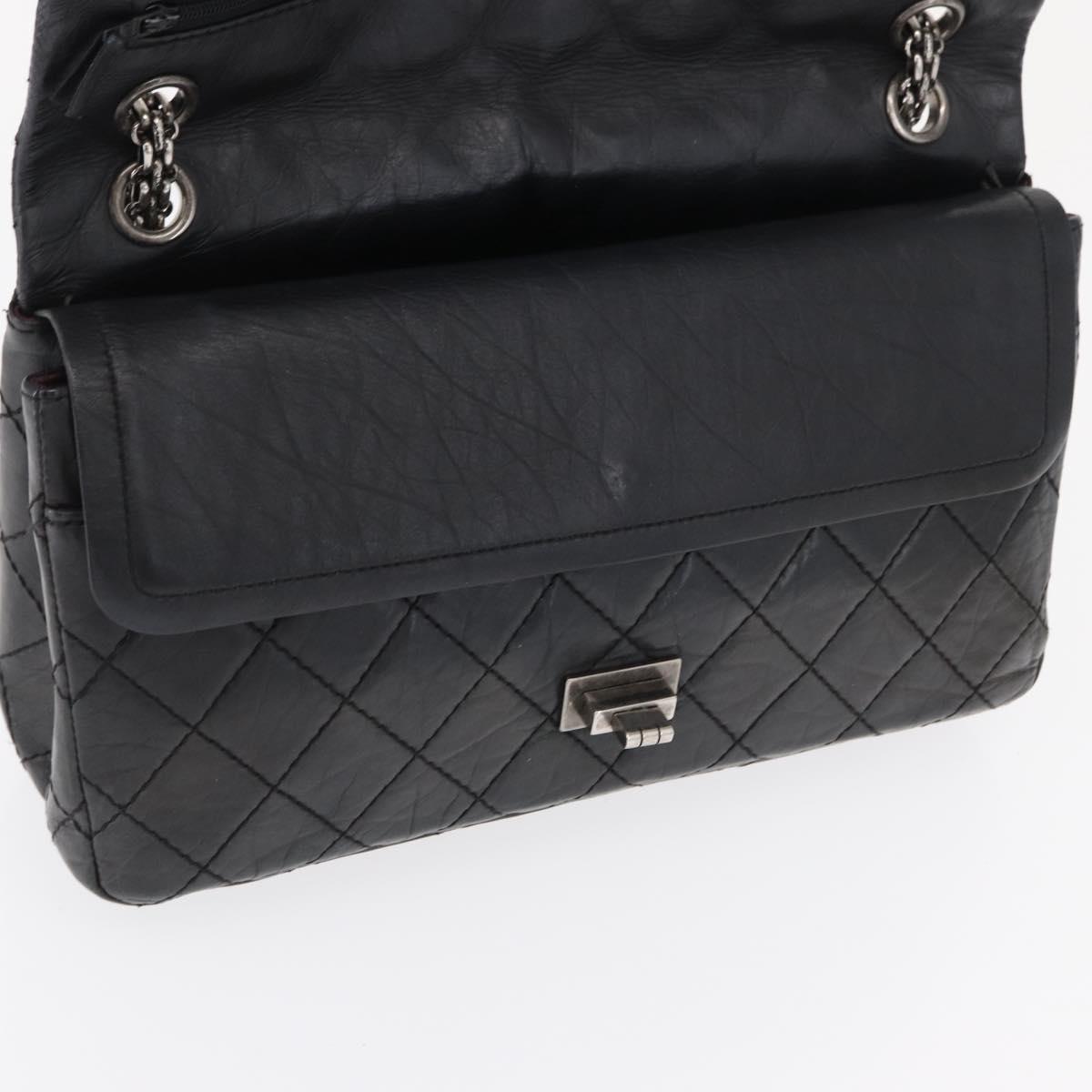 CHANEL Chain Double Flap Matelasse 28 2.55 Bag Leather Black CC Auth 161671V