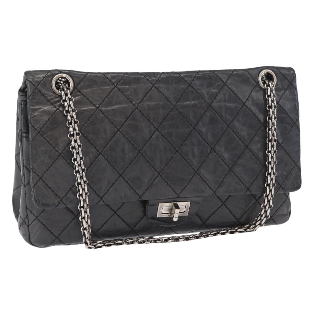 CHANEL Chain Double Flap Matelasse 28 2.55 Bag Leather Black CC Auth 161671V