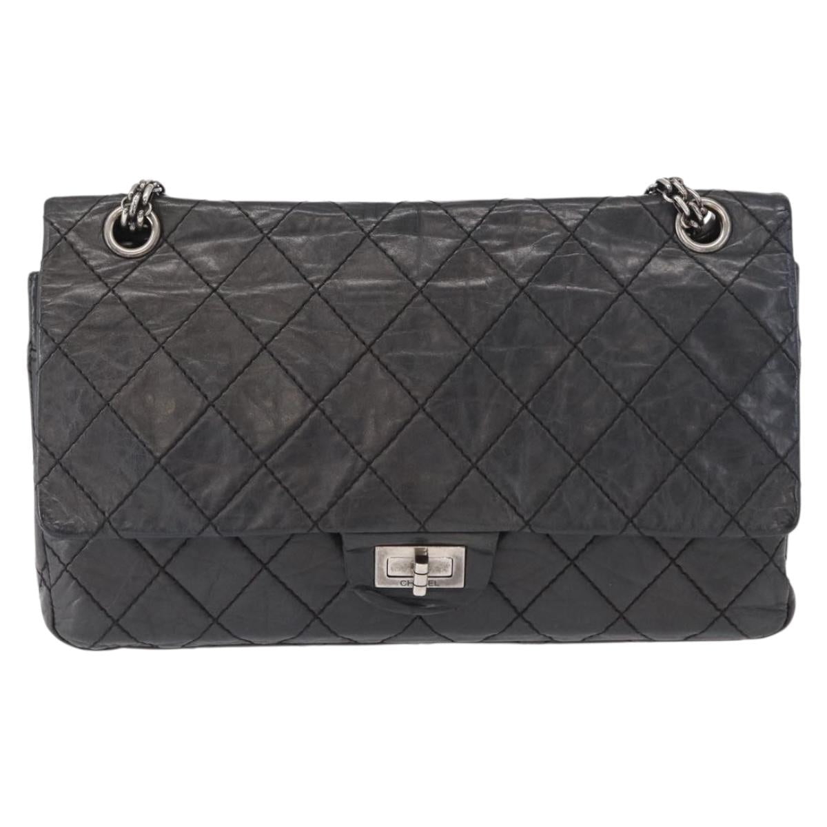 CHANEL Chain Double Flap Matelasse 28 2.55 Bag Leather Black CC Auth 161671V