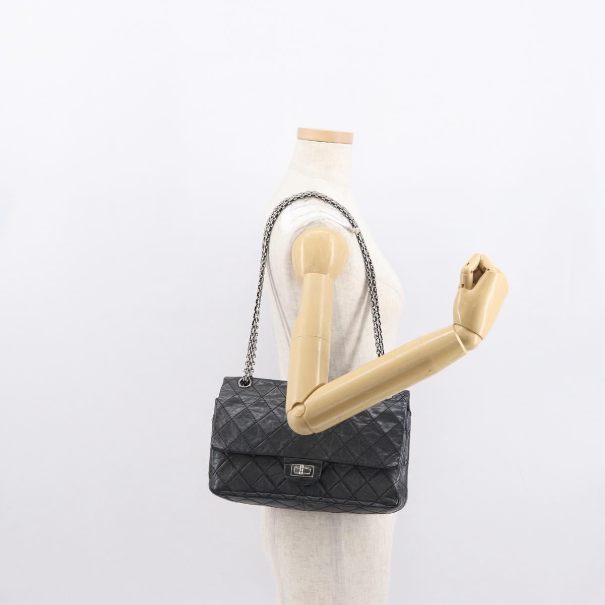 CHANEL Chain Double Flap Matelasse 28 2.55 Bag Leather Black CC Auth 161671V