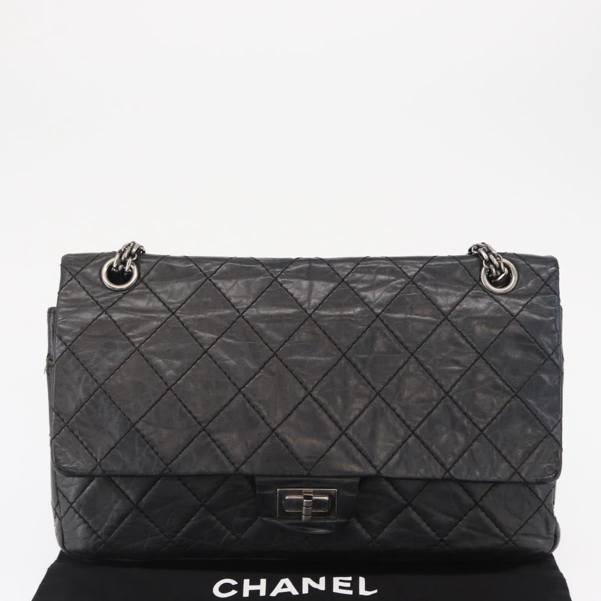 CHANEL Chain Double Flap Matelasse 28 2.55 Bag Leather Black CC Auth 161671V