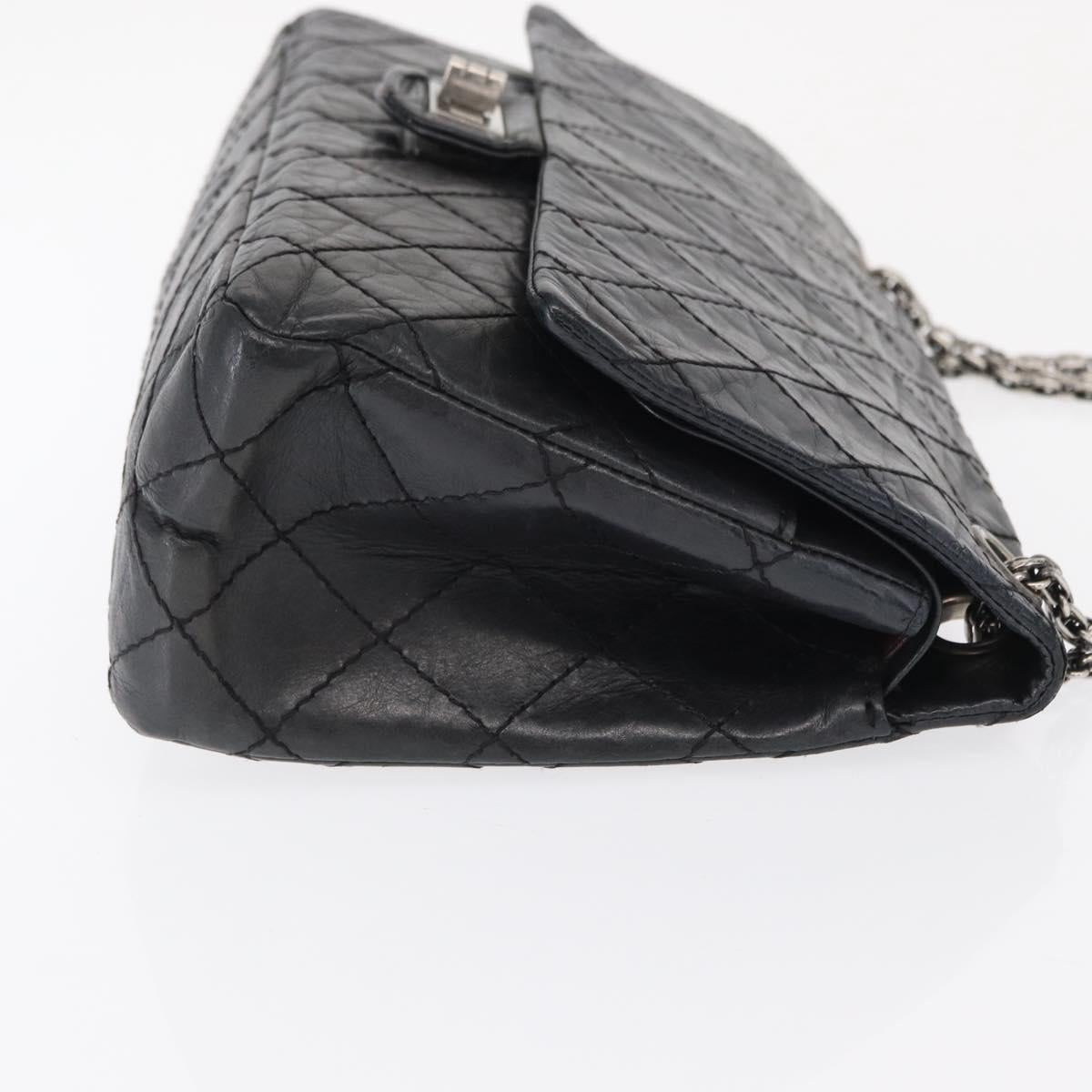 CHANEL Chain Double Flap Matelasse 28 2.55 Bag Leather Black CC Auth 161671V