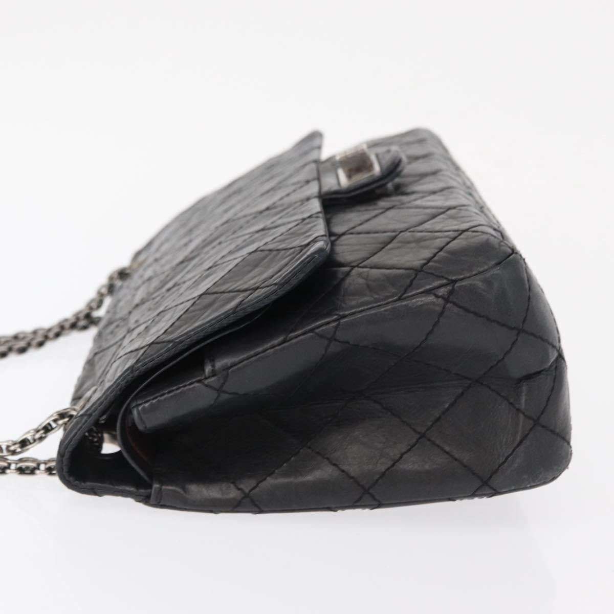 CHANEL Chain Double Flap Matelasse 28 2.55 Bag Leather Black CC Auth 161671V