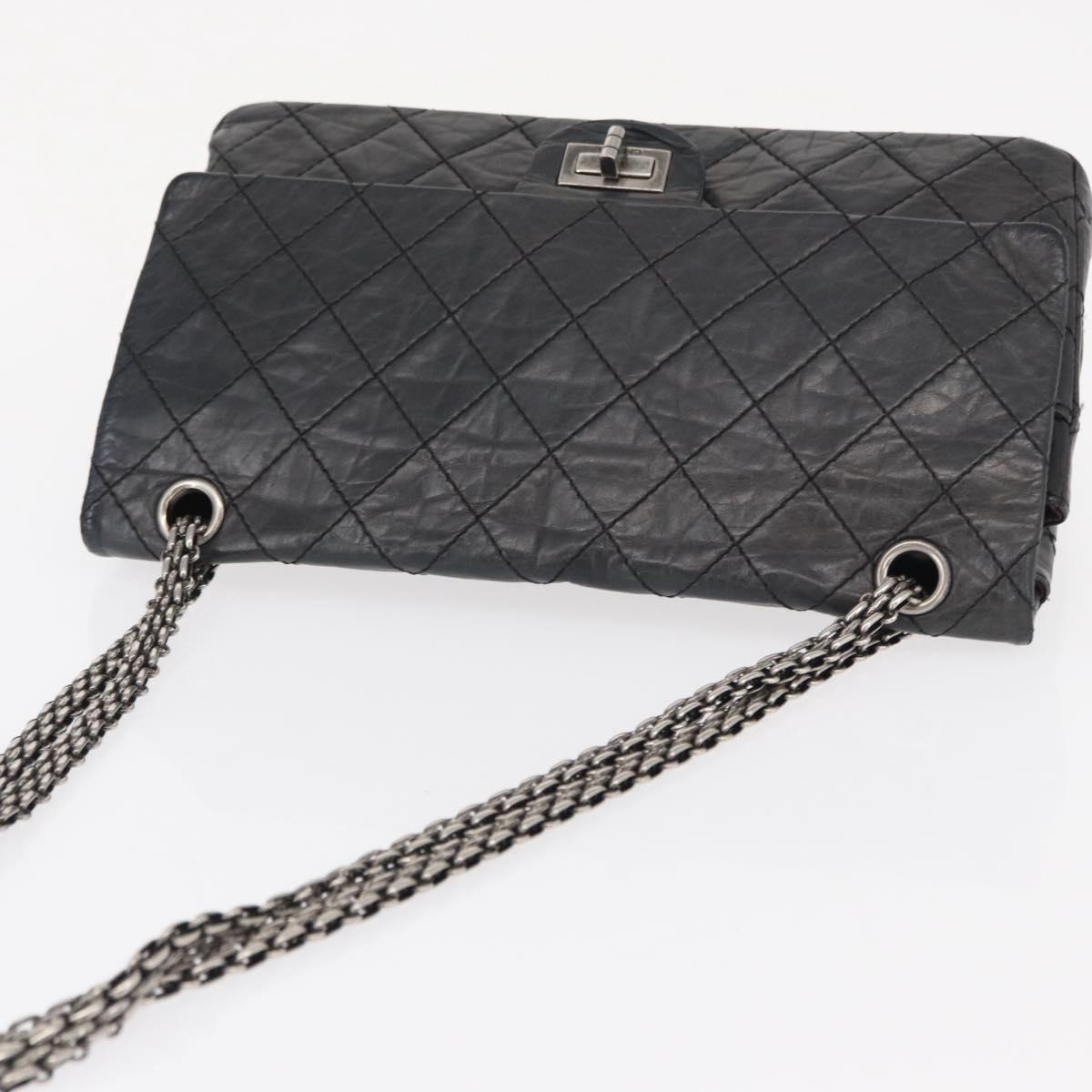 CHANEL Chain Double Flap Matelasse 28 2.55 Bag Leather Black CC Auth 161671V
