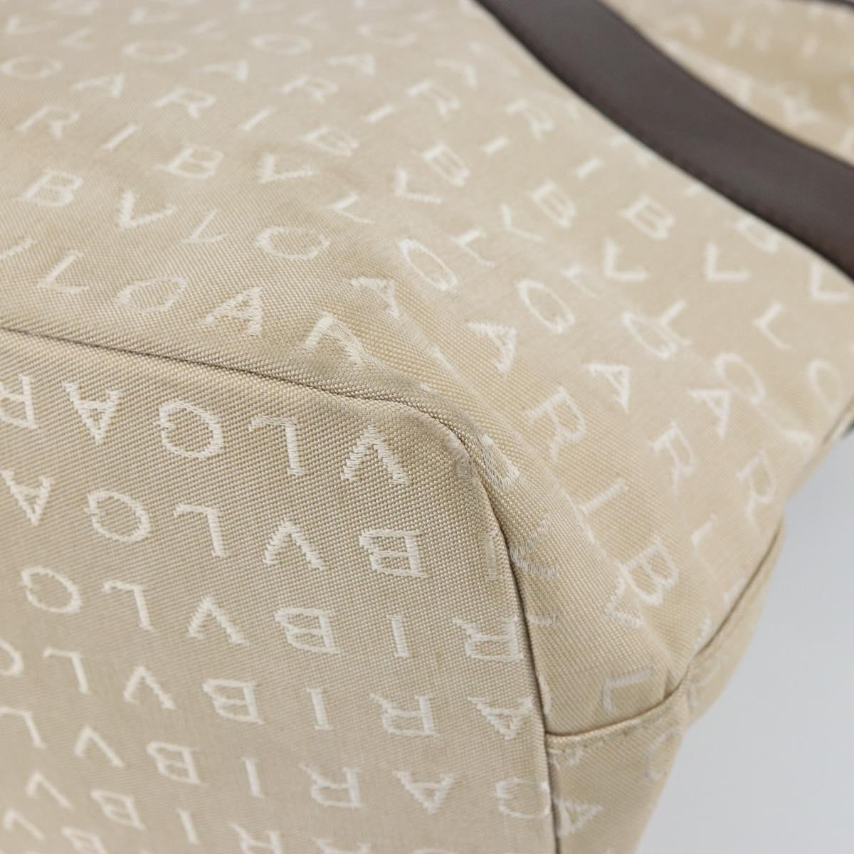 BVLGARI Tote Bag Canvas Ivory Silver Auth 161674