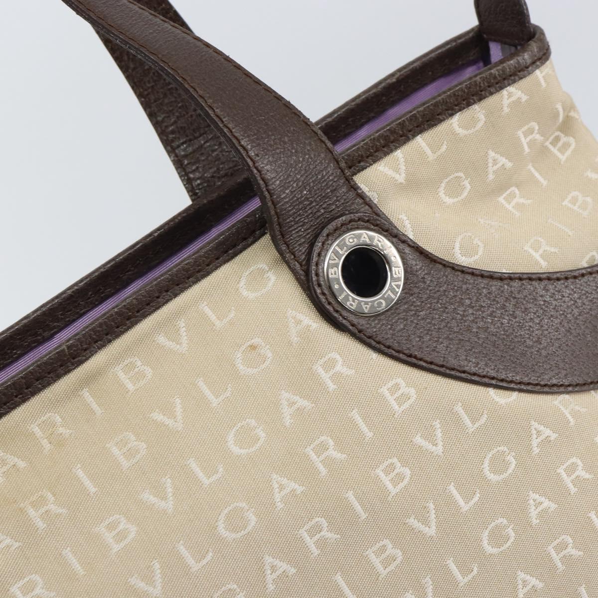 BVLGARI Tote Bag Canvas Ivory Silver Auth 161674