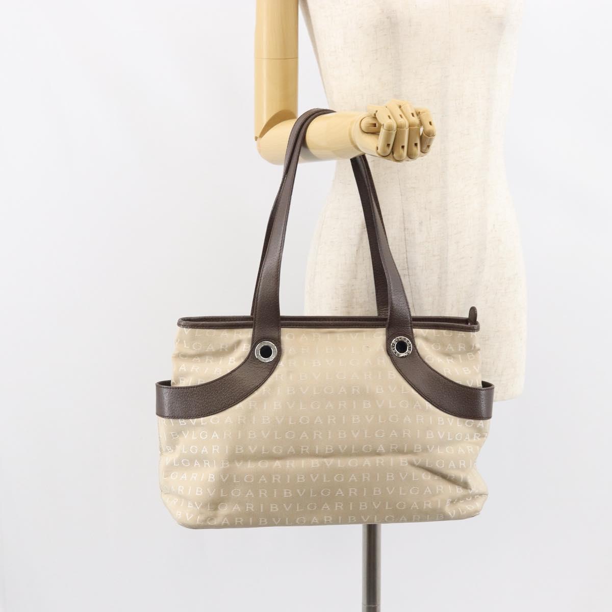 BVLGARI Tote Bag Canvas Ivory Silver Auth 161674