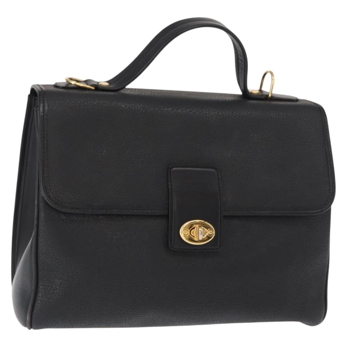 GUCCI Hand Bag Leather Gold Black Auth 161675
