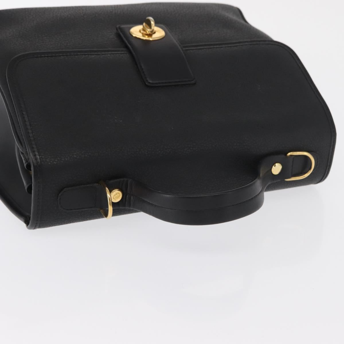GUCCI Hand Bag Leather Gold Black Auth 161675