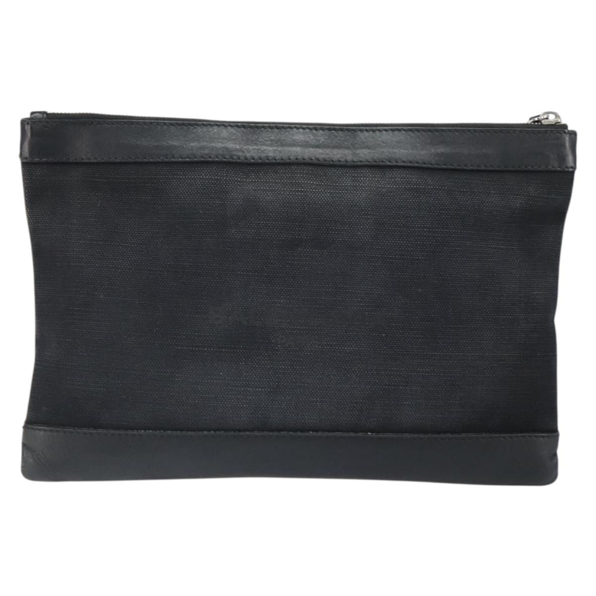 BALENCIAGA Clutch Bag Canvas Silver Black 373834 Auth 161677