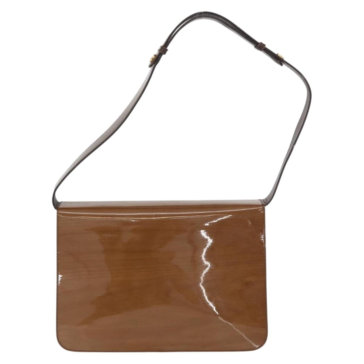 Salvatore Ferragamo Gancini Shoulder Bag Enamel Beige Gold Auth 161678