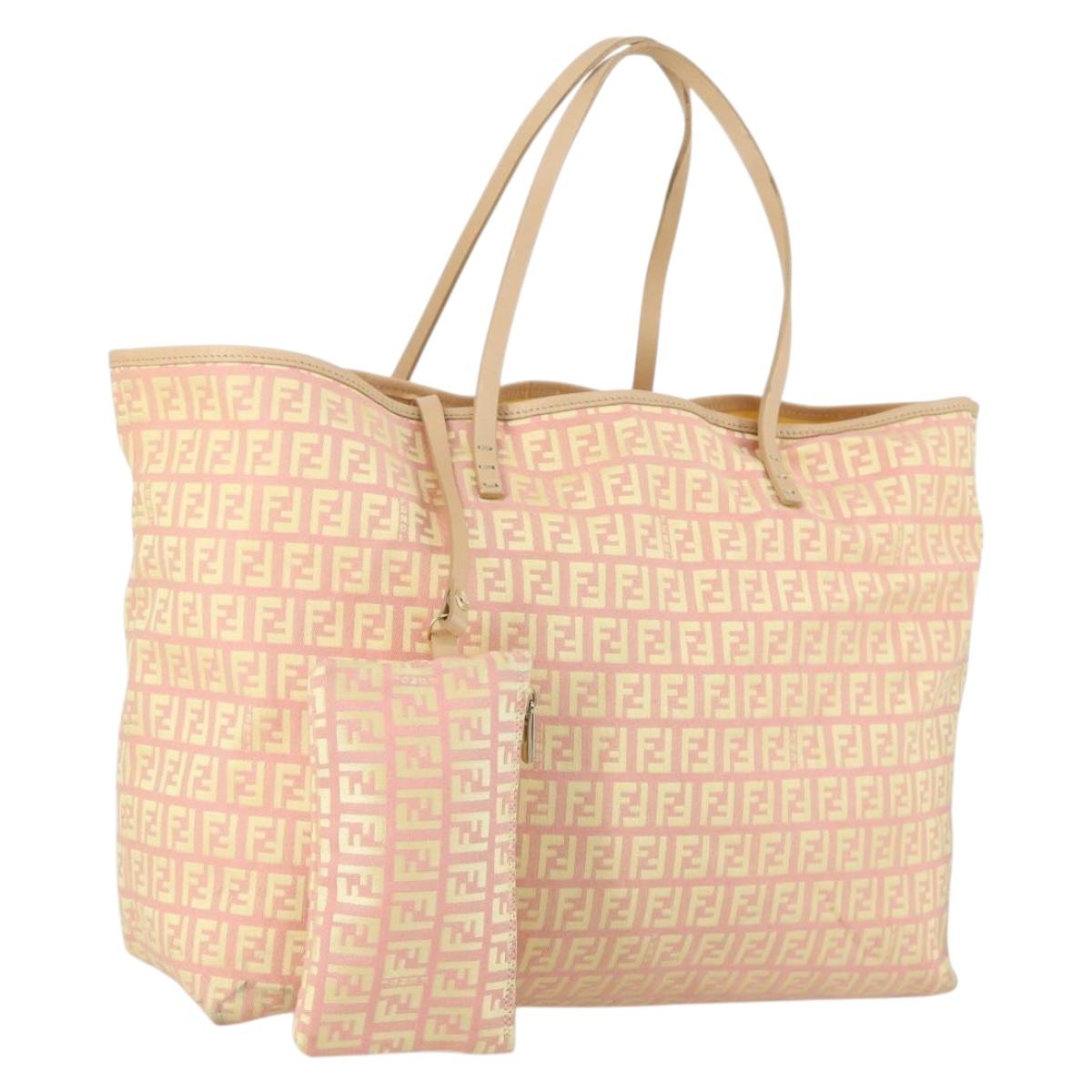 FENDI Zucchino Canvas Tote Bag Pink Auth 161680