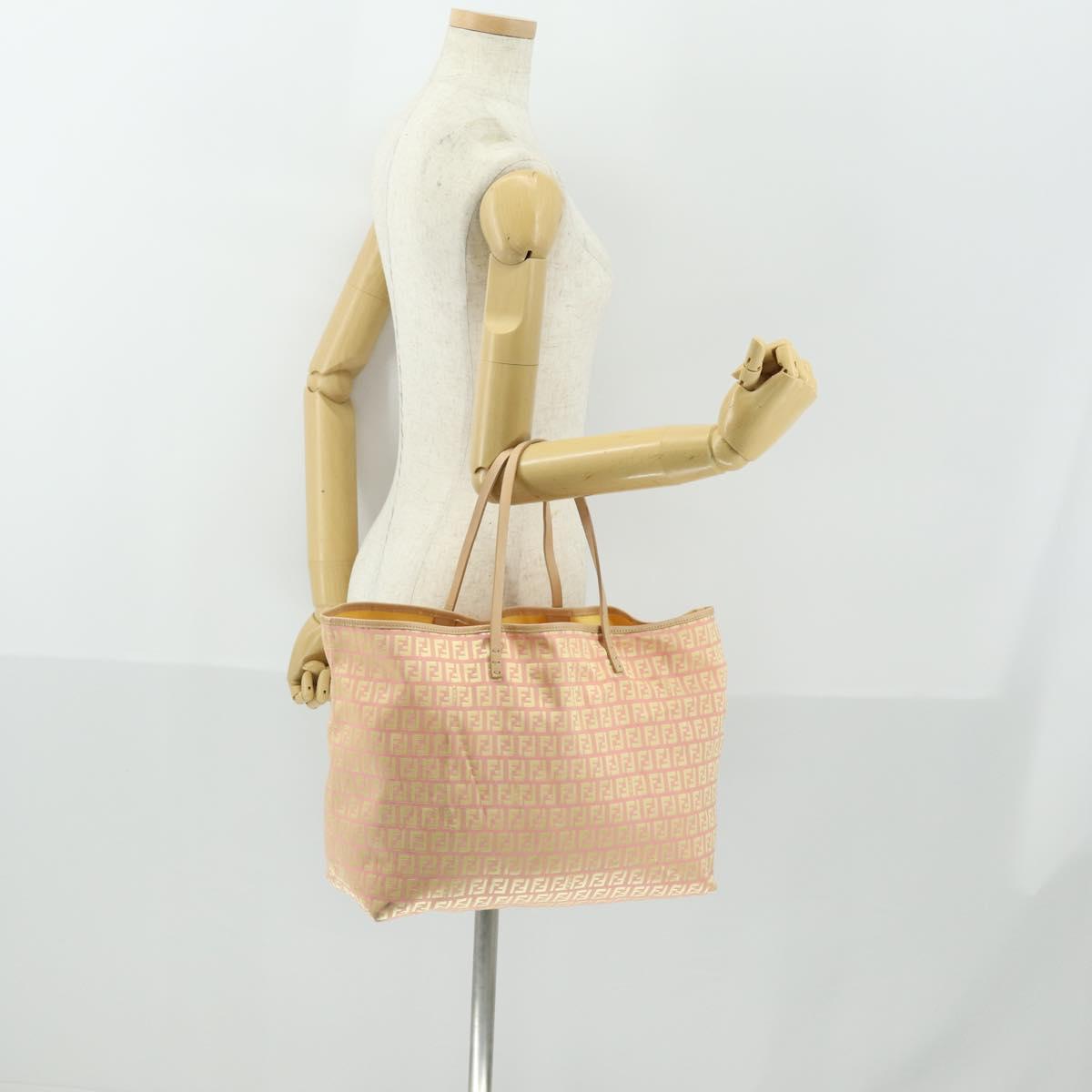 FENDI Zucchino Canvas Tote Bag Pink Auth 161680