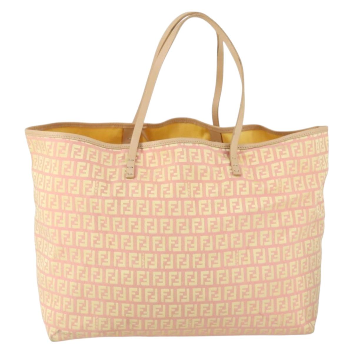 FENDI Zucchino Canvas Tote Bag Pink Auth 161680