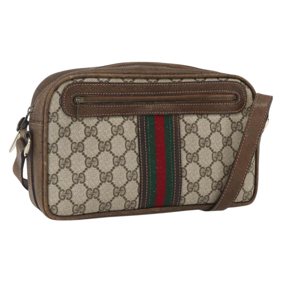 GUCCI GG Supreme Web Sherry Line Shoulder Bag PVC Beige Auth 161685