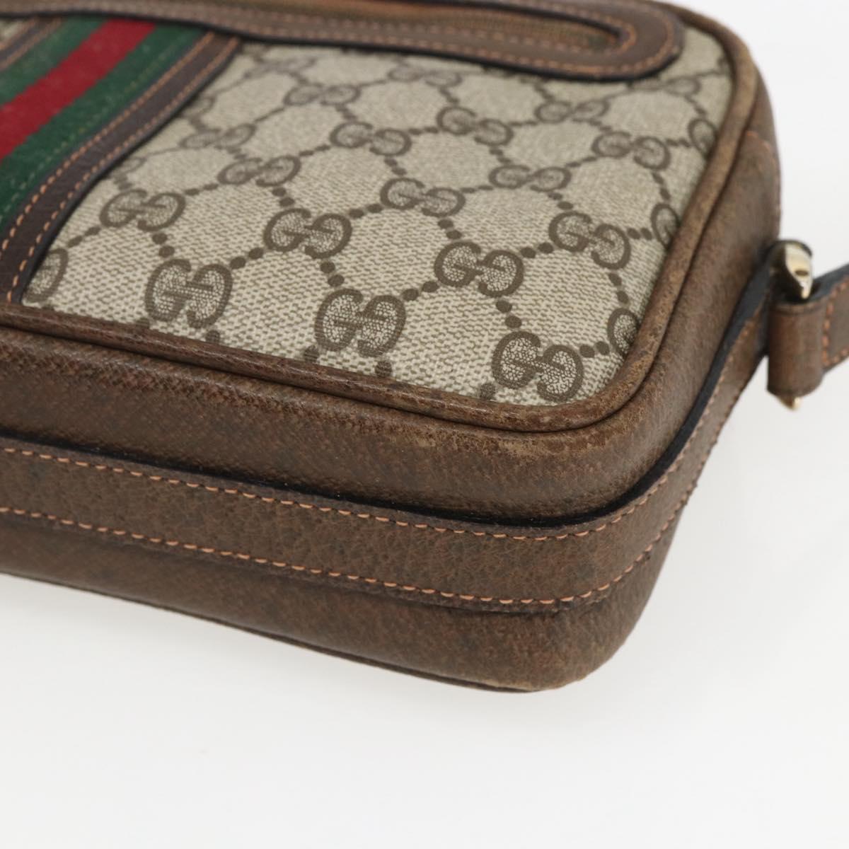 GUCCI GG Supreme Web Sherry Line Shoulder Bag PVC Beige Auth 161685