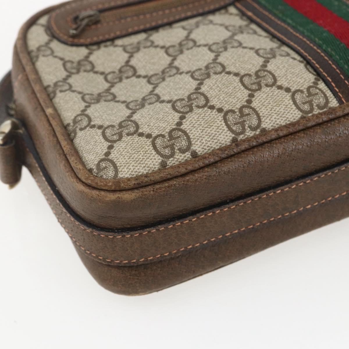 GUCCI GG Supreme Web Sherry Line Shoulder Bag PVC Beige Auth 161685