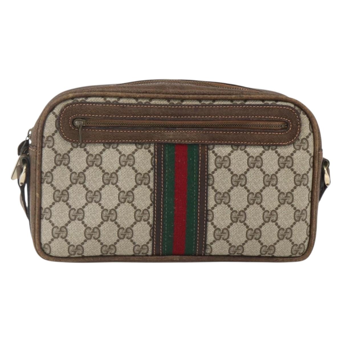 GUCCI GG Supreme Web Sherry Line Shoulder Bag PVC Beige Auth 161685
