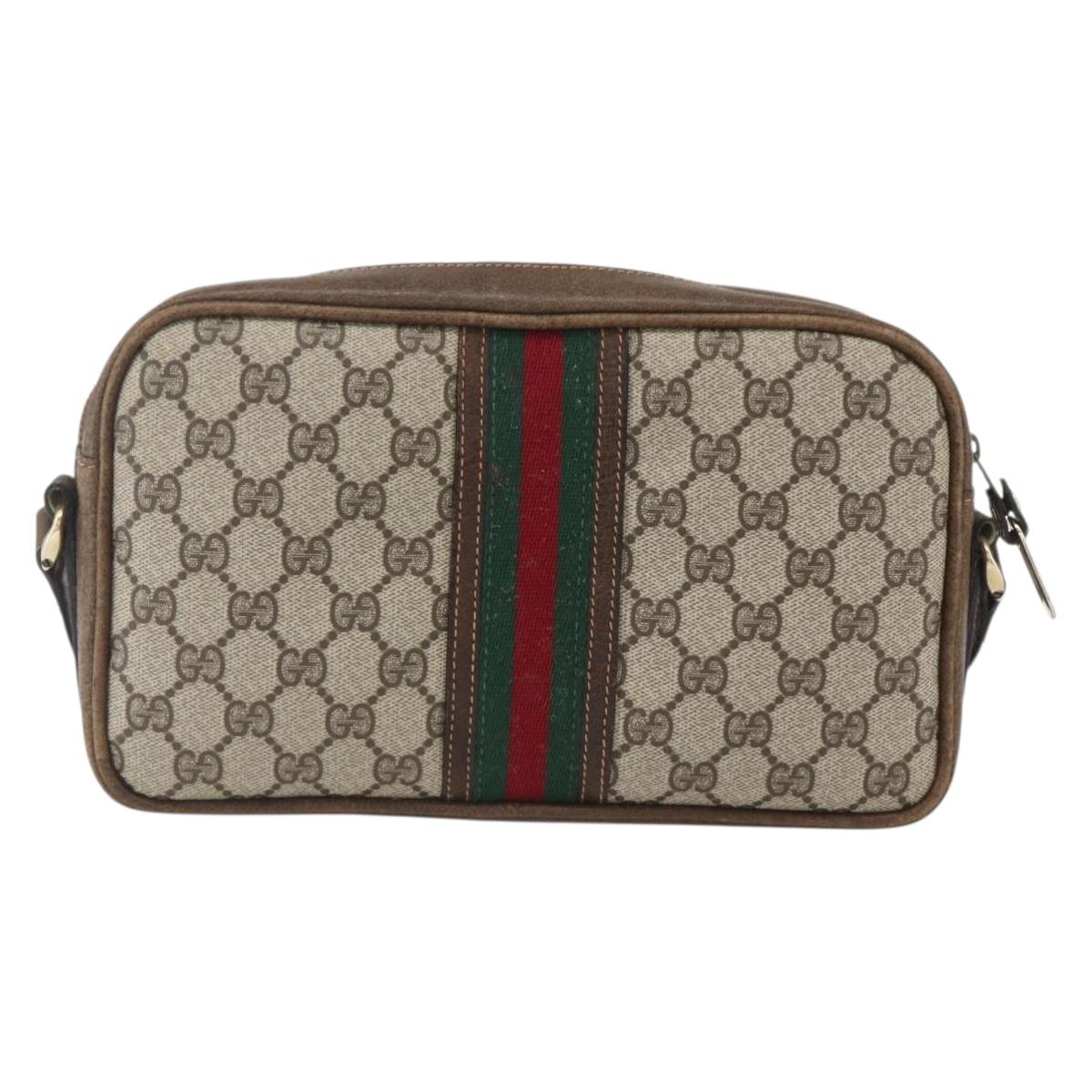 GUCCI GG Supreme Web Sherry Line Shoulder Bag PVC Beige Auth 161685