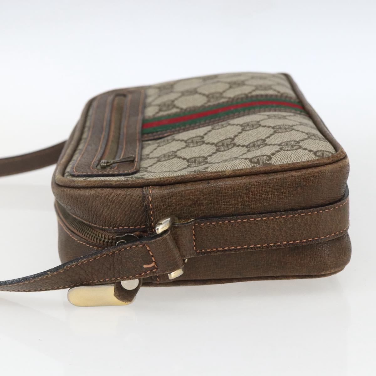GUCCI GG Supreme Web Sherry Line Shoulder Bag PVC Beige Auth 161685
