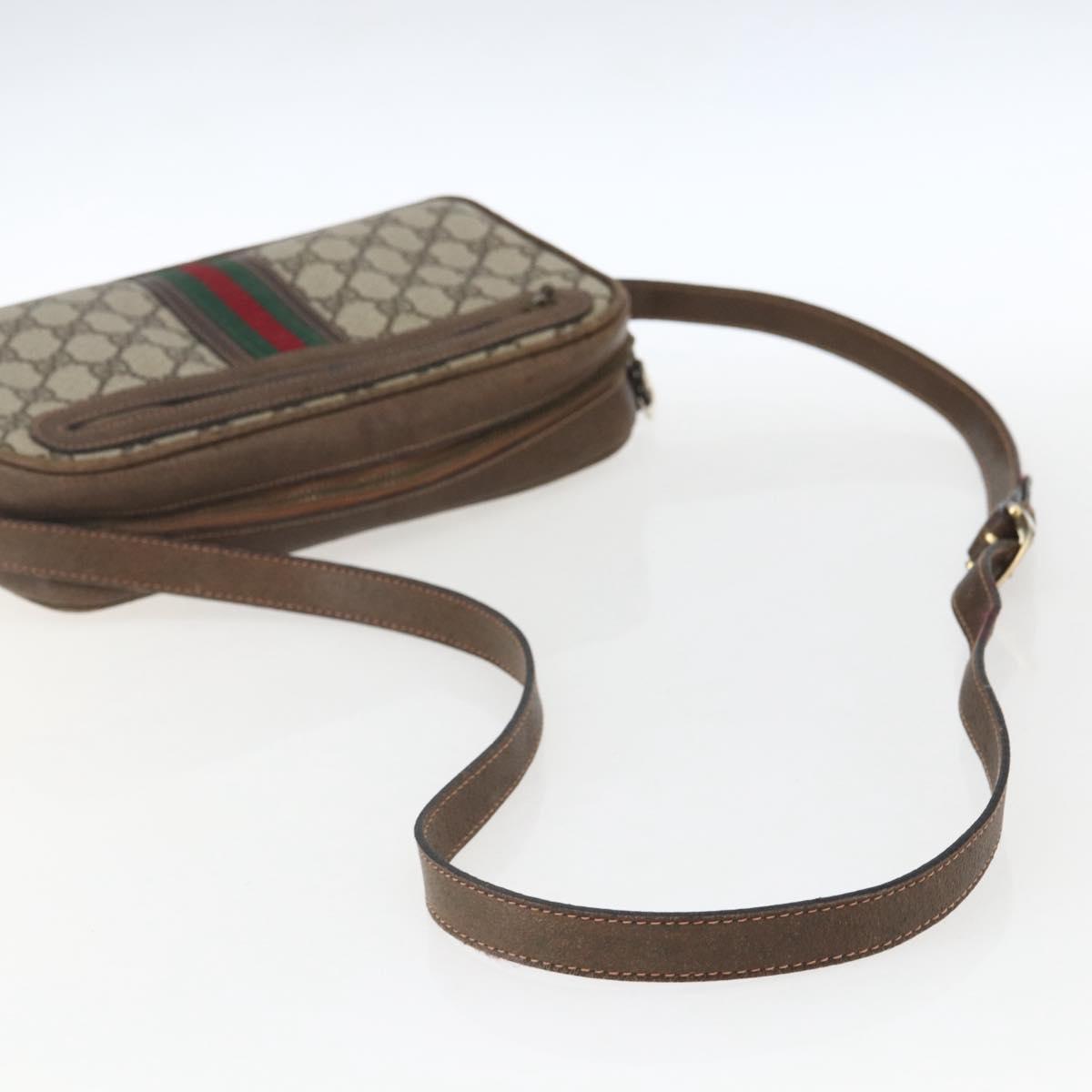 GUCCI GG Supreme Web Sherry Line Shoulder Bag PVC Beige Auth 161685
