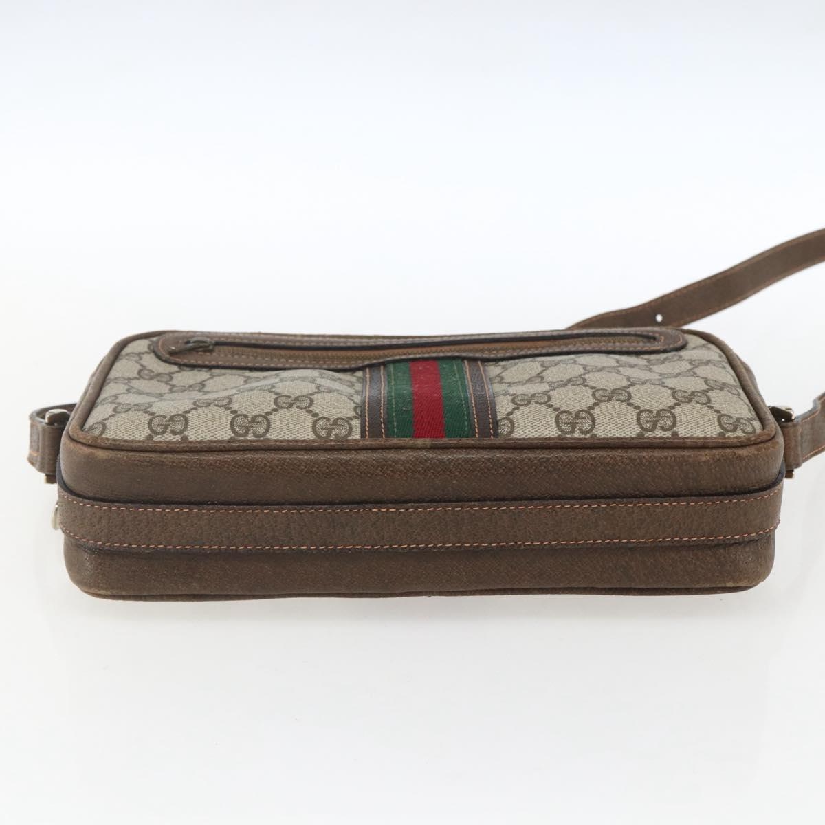 GUCCI GG Supreme Web Sherry Line Shoulder Bag PVC Beige Auth 161685