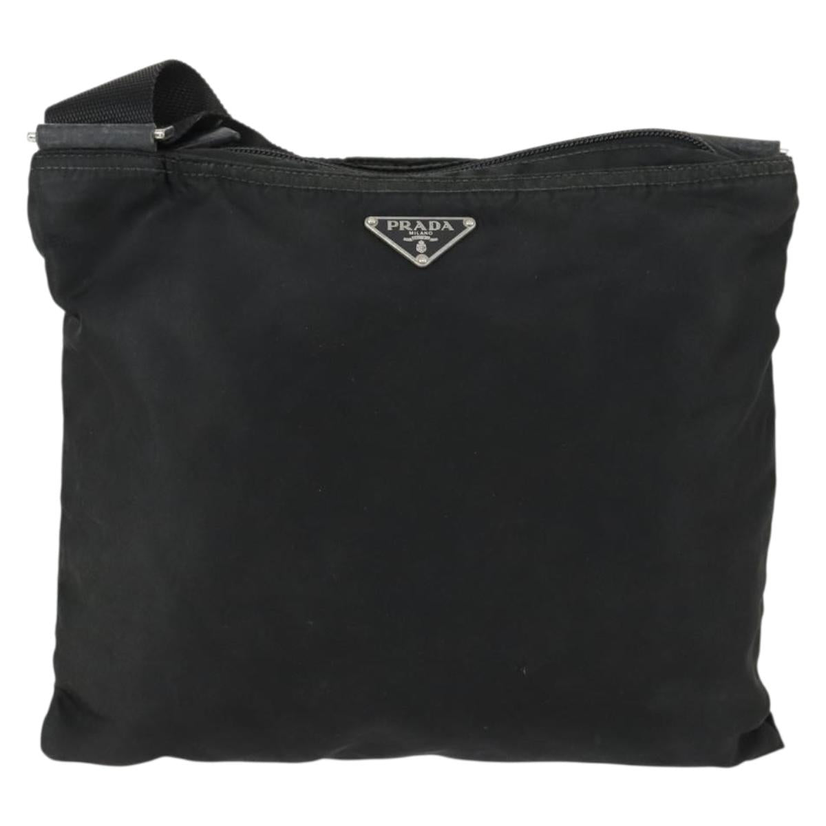 PRADA Shoulder Bag Nylon Black Silver Auth 161687