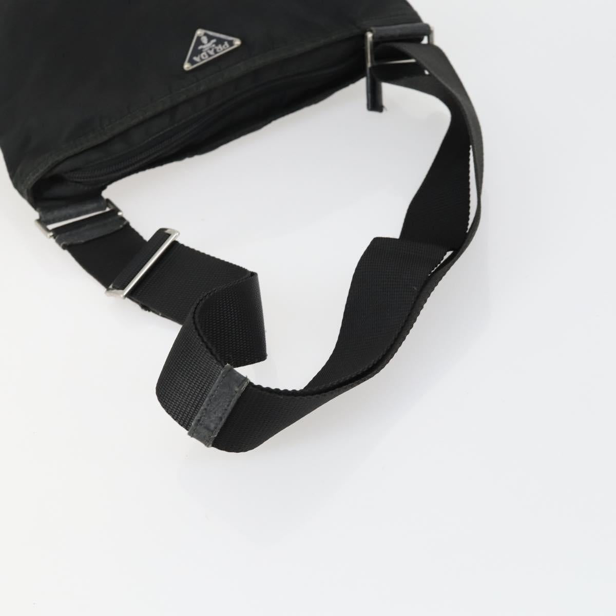 PRADA Shoulder Bag Nylon Black Silver Auth 161687