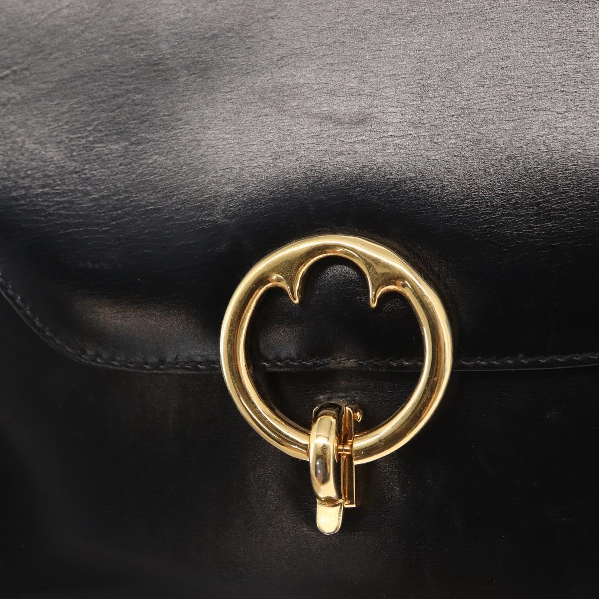 GUCCI Shoulder Bag Leather Black Gold Auth 161688