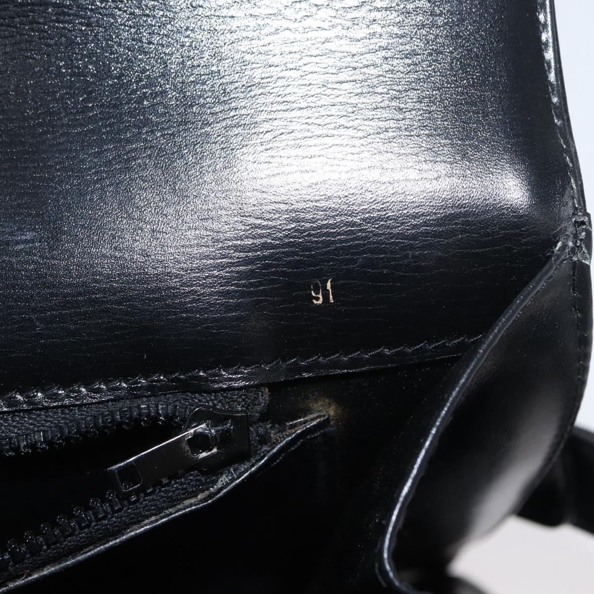 GUCCI Shoulder Bag Leather Black Gold Auth 161688