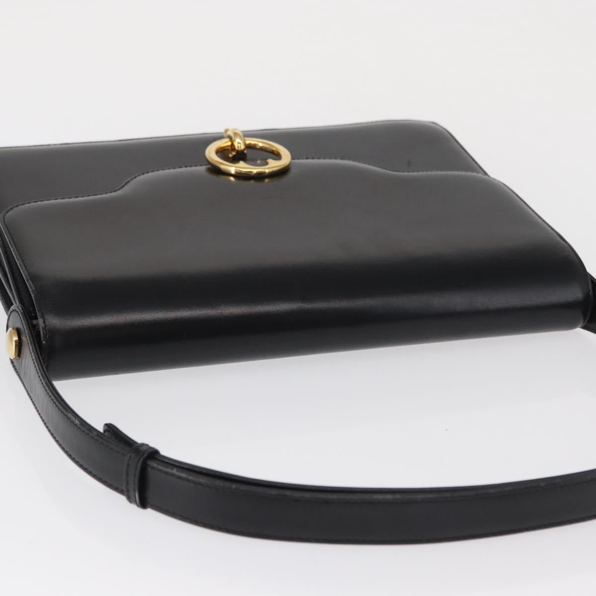 GUCCI Shoulder Bag Leather Black Gold Auth 161688