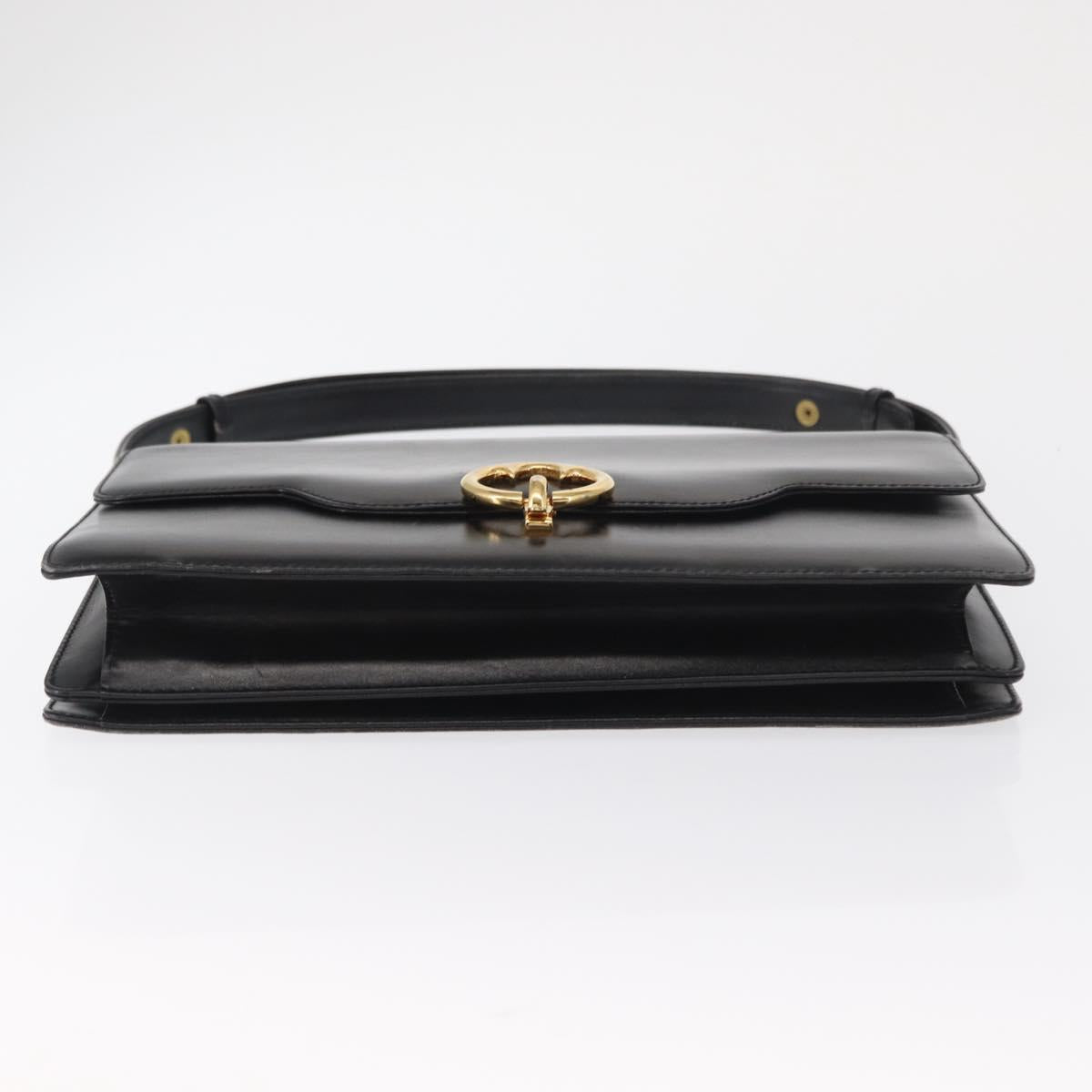 GUCCI Shoulder Bag Leather Black Gold Auth 161688