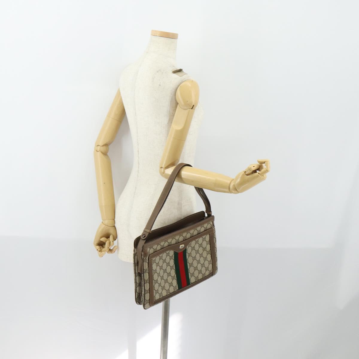 GUCCI GG Supreme Web Sherry Line Shoulder Bag PVC Beige 14 02 013 Auth 161689