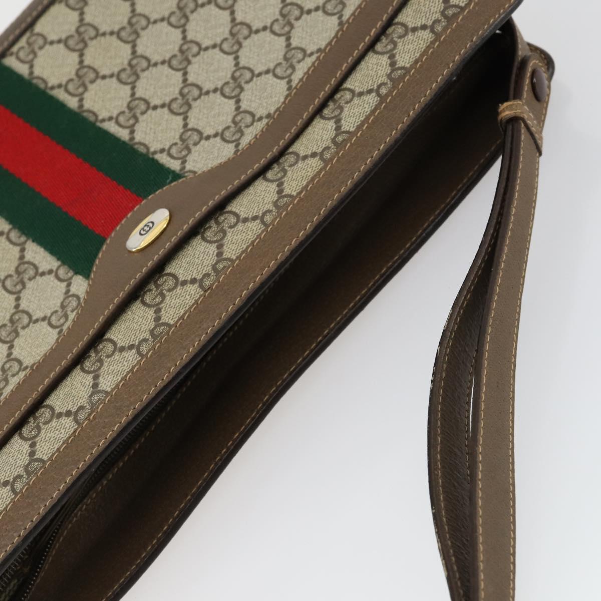 GUCCI GG Supreme Web Sherry Line Shoulder Bag PVC Beige 14 02 013 Auth 161689