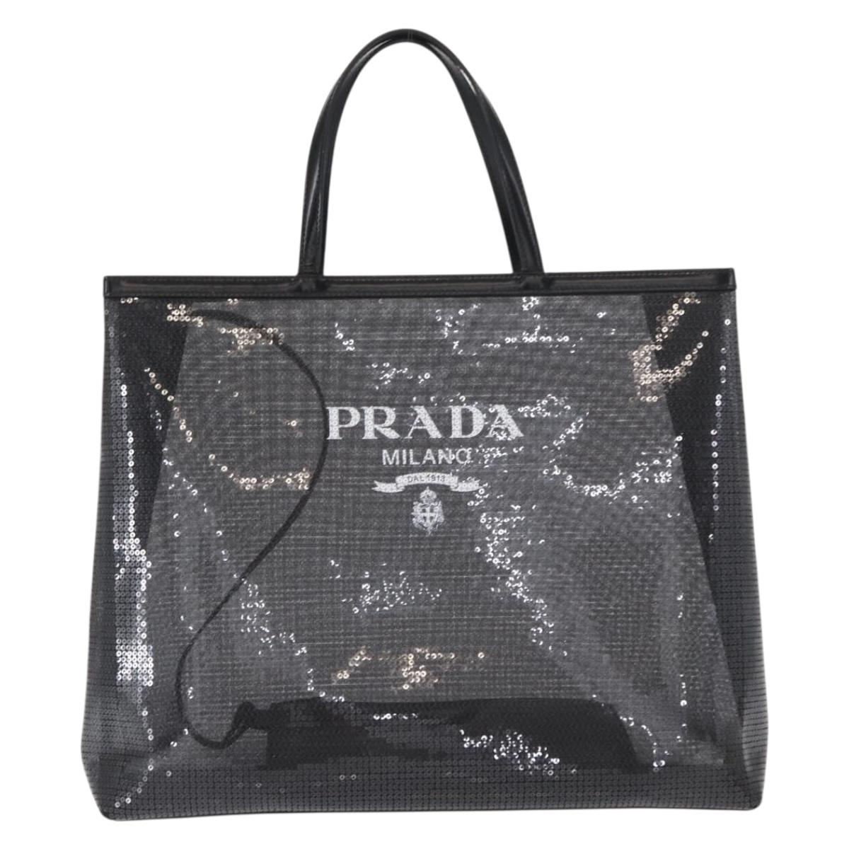 PRADA Hand Bag Sequin Black Auth 161690