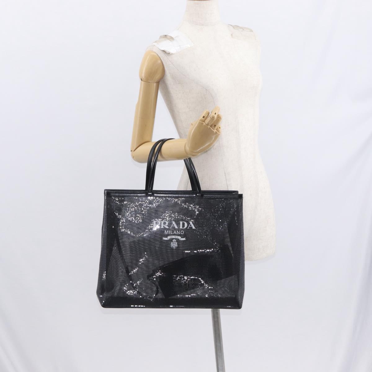 PRADA Hand Bag Sequin Black Auth 161690