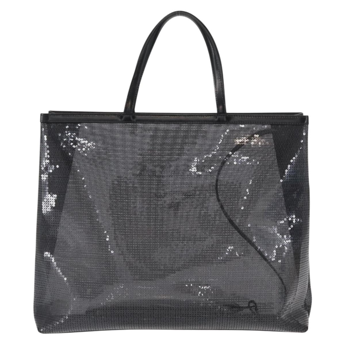 PRADA Hand Bag Sequin Black Auth 161690