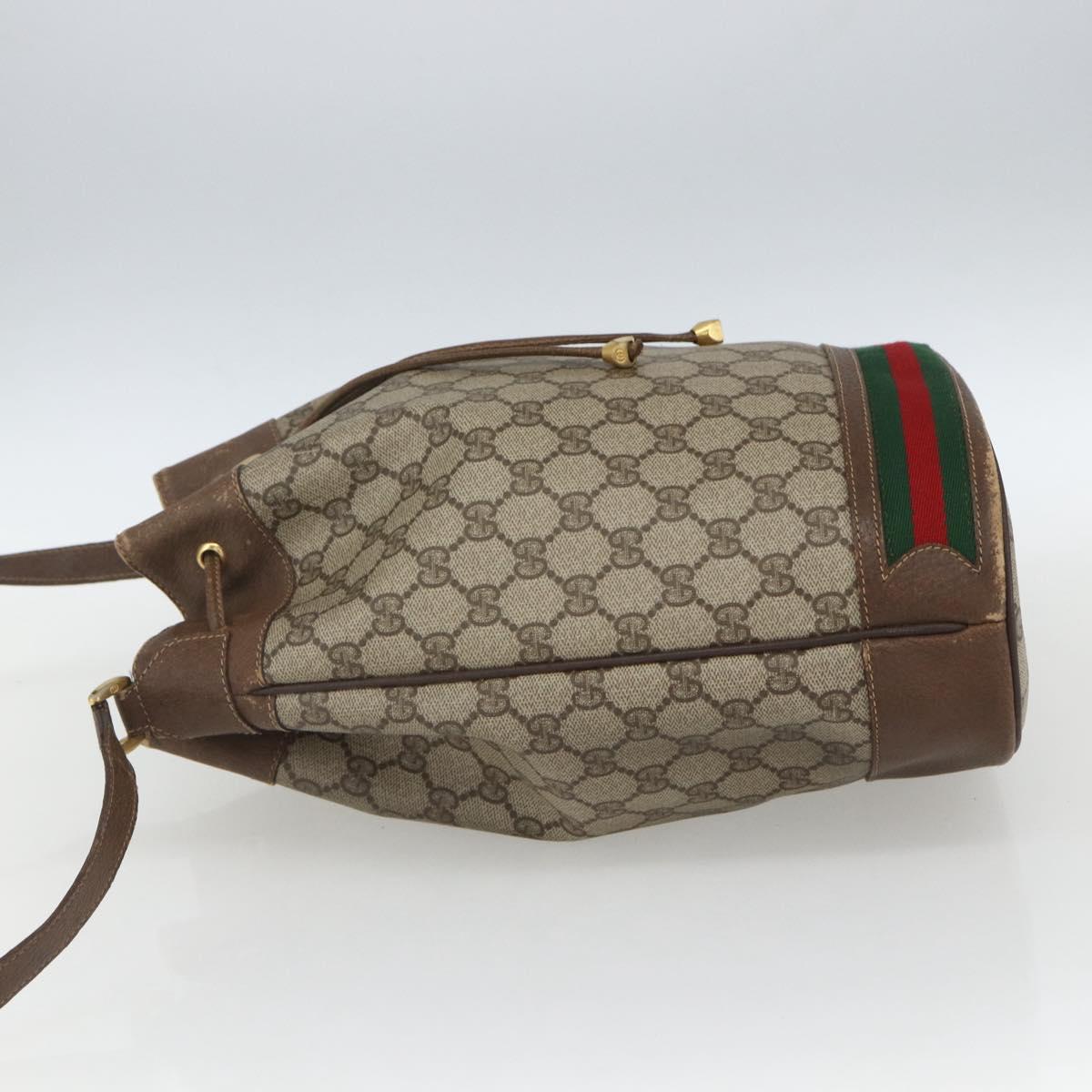 GUCCI GG Supreme Web Sherry Line Bag PVC Beige Gold 41 02 085 Auth 161691