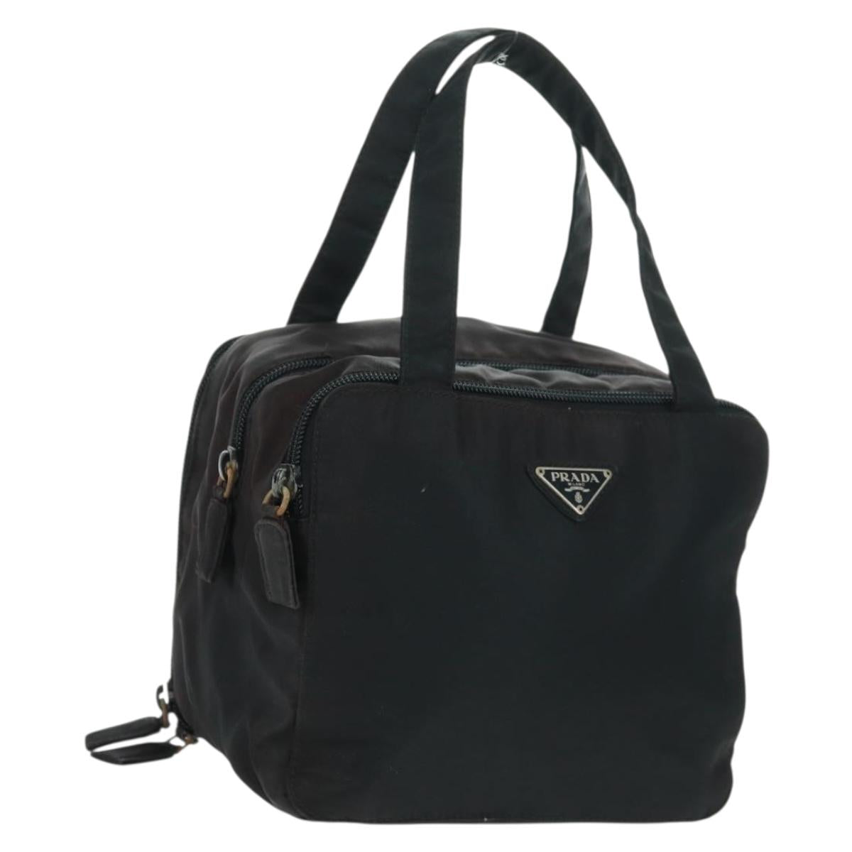 PRADA Hand Bag Nylon Black Silver Auth 161692