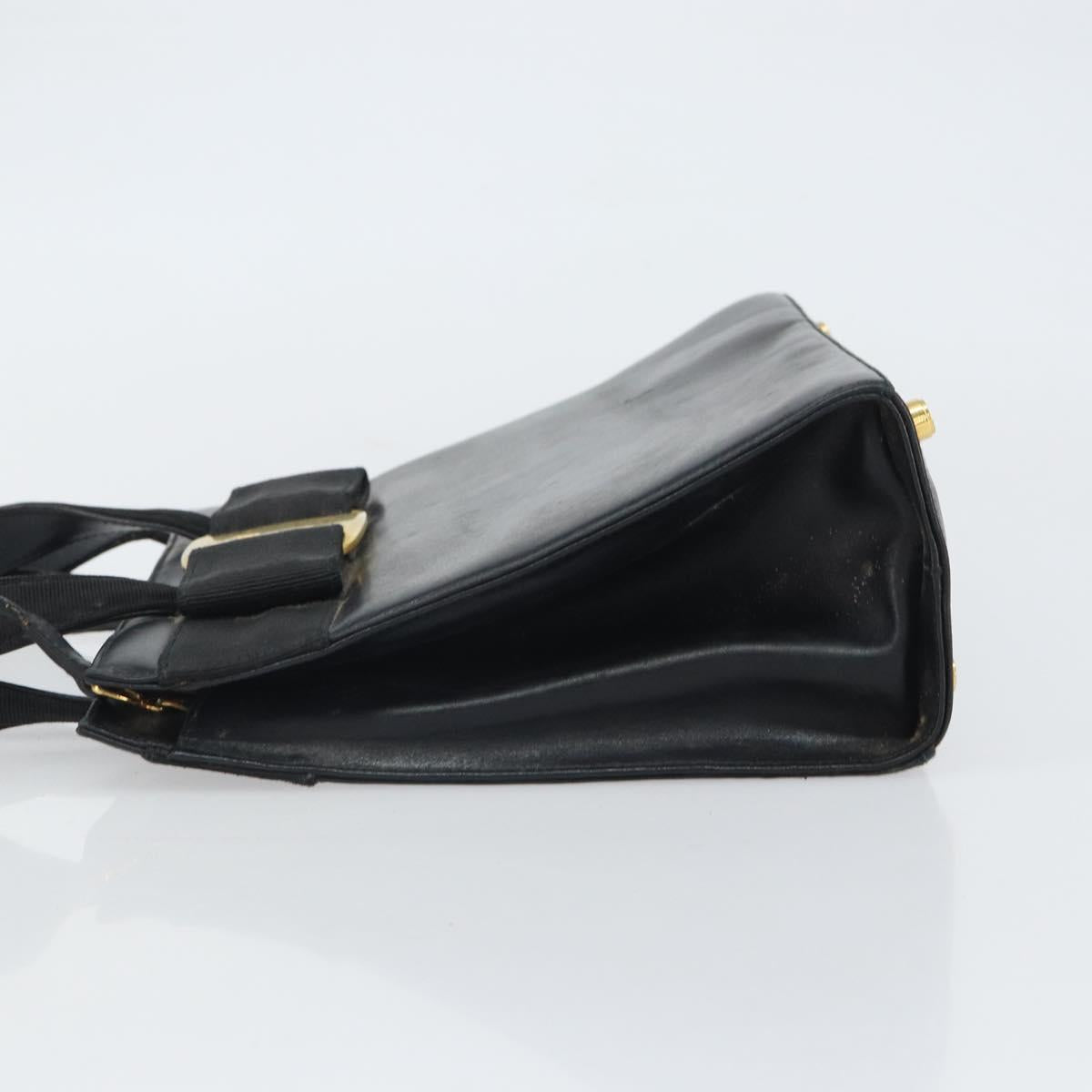 Salvatore Ferragamo Vala Hand Bag Leather 2way Black Gold Auth 161693