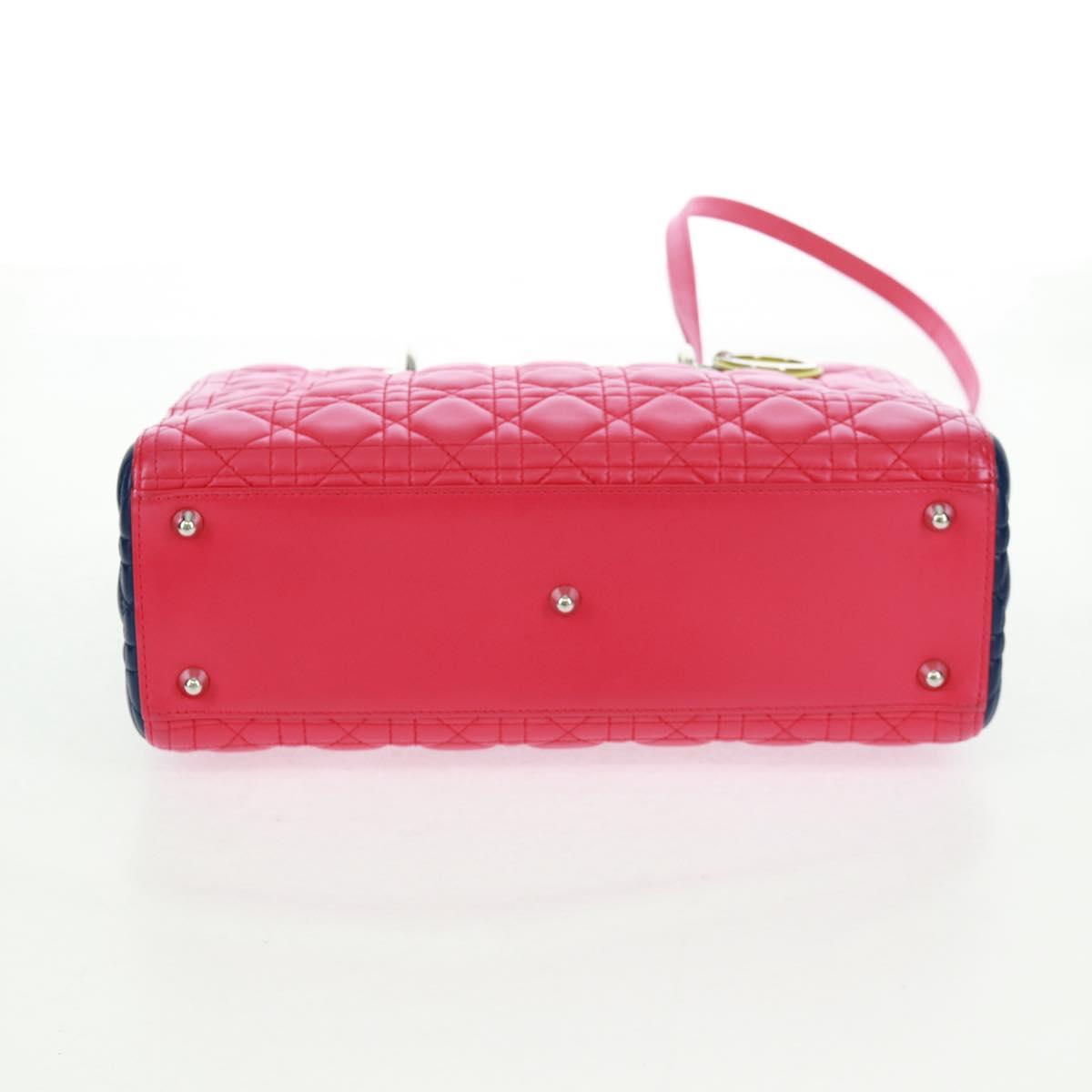 Christian Dior Lady Dior Canage Hand Bag Leather 2way Pink Silver Auth 161705SAM