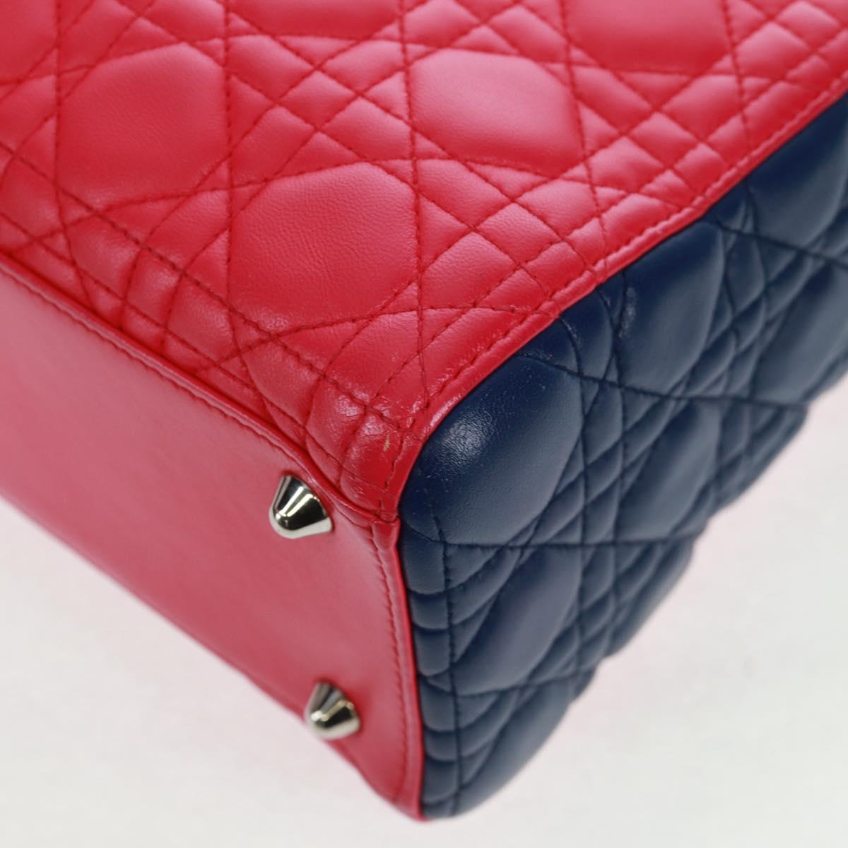 Christian Dior Lady Dior Canage Hand Bag Leather 2way Pink Silver Auth 161705SAM