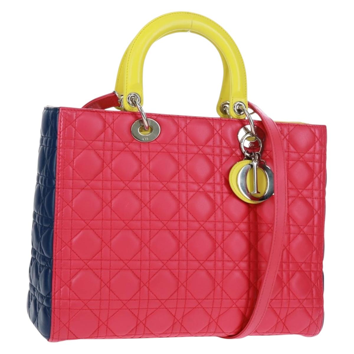 Christian Dior Lady Dior Canage Hand Bag Leather 2way Pink Silver Auth 161705SAM