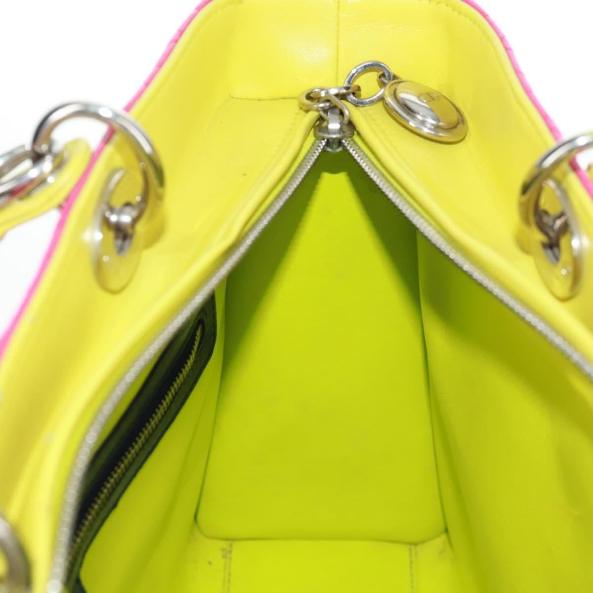 Christian Dior Lady Dior Canage Hand Bag Leather 2way Pink Silver Auth 161705SAM